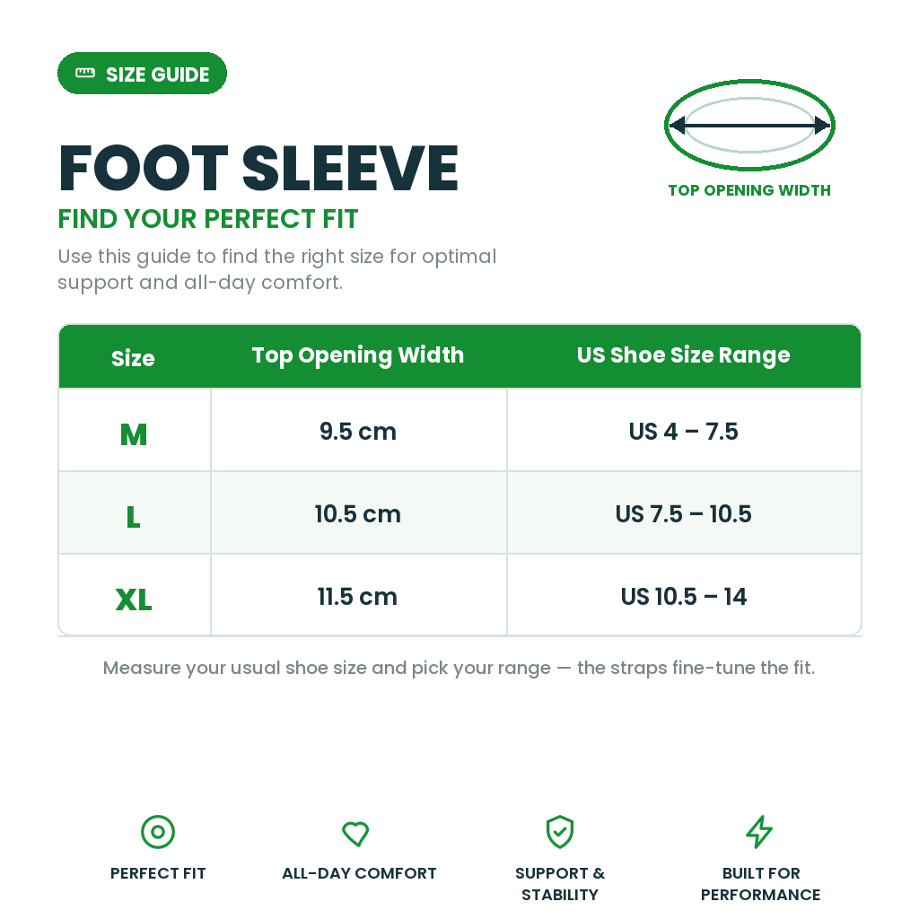 Moriqo Foot Sleeve size guide