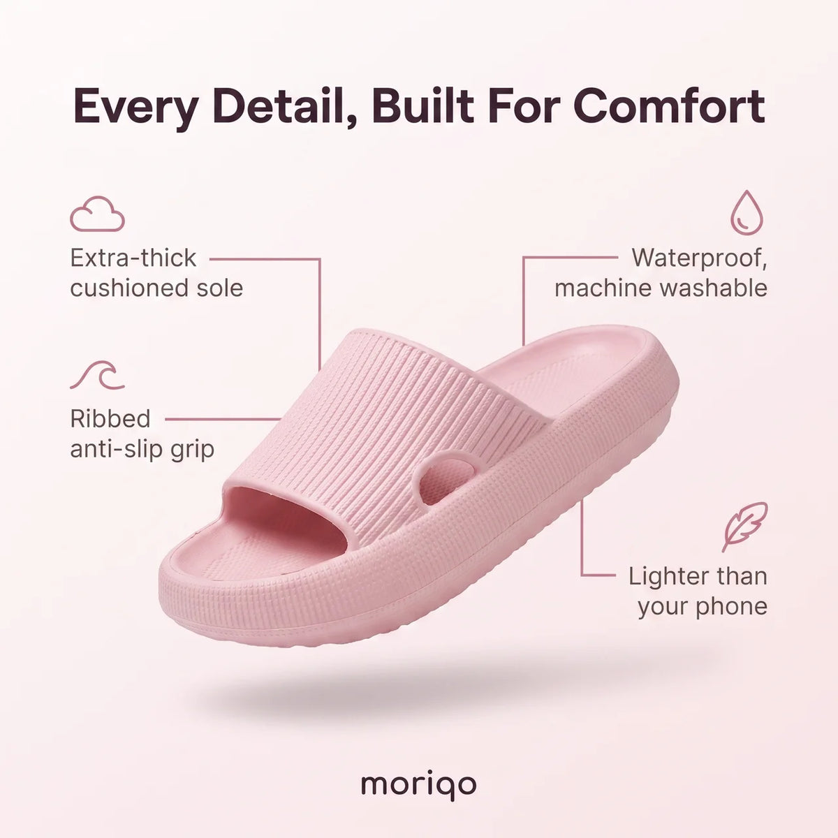 Moriqo Cloud Slippers – Pillow Slides, Thick Non-Slip Sole